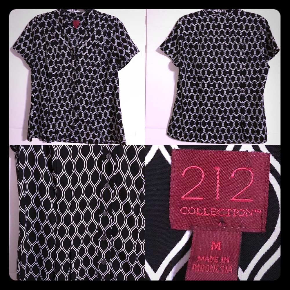 212 Collection Blouse M Black White Career Top